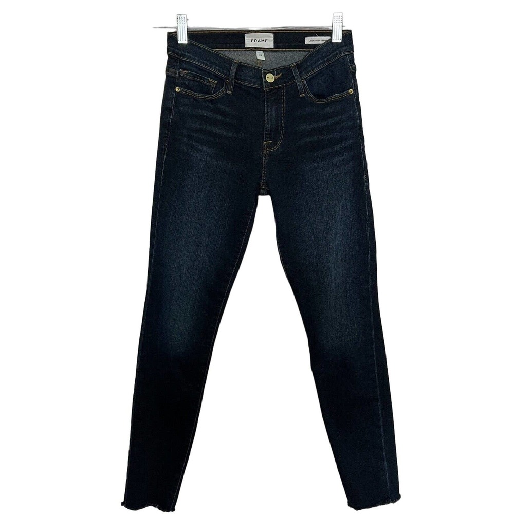 FRAME Women's Le Skinny de Jeanne Wellington Dark Frayed Hem Jeans - Size 25